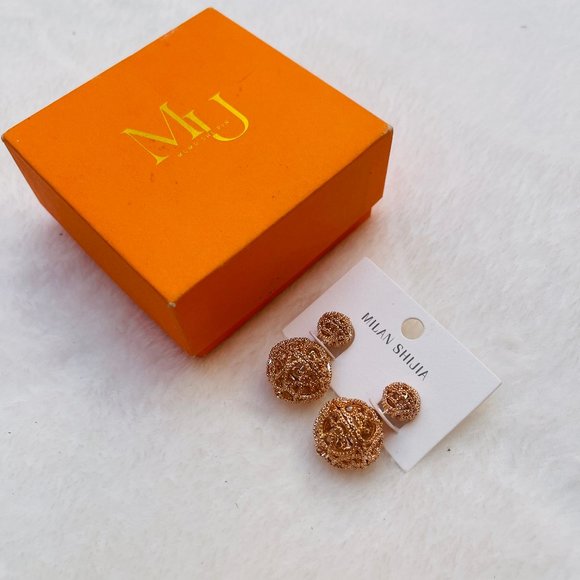 NIB Double sided Rose gold color Filigree ball studs/Front-Back Earrings - Picture 3 of 10